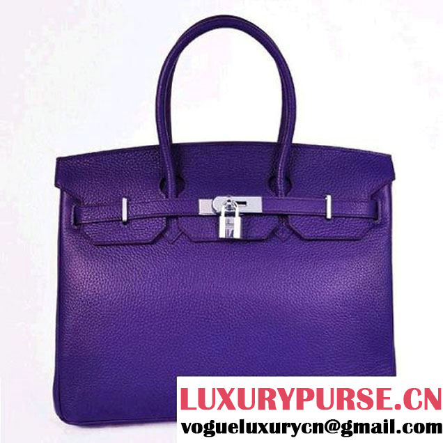 Hermes Birkin 35CM Tote Bags Granulate Calf Leather H35 Iris Purple Silver