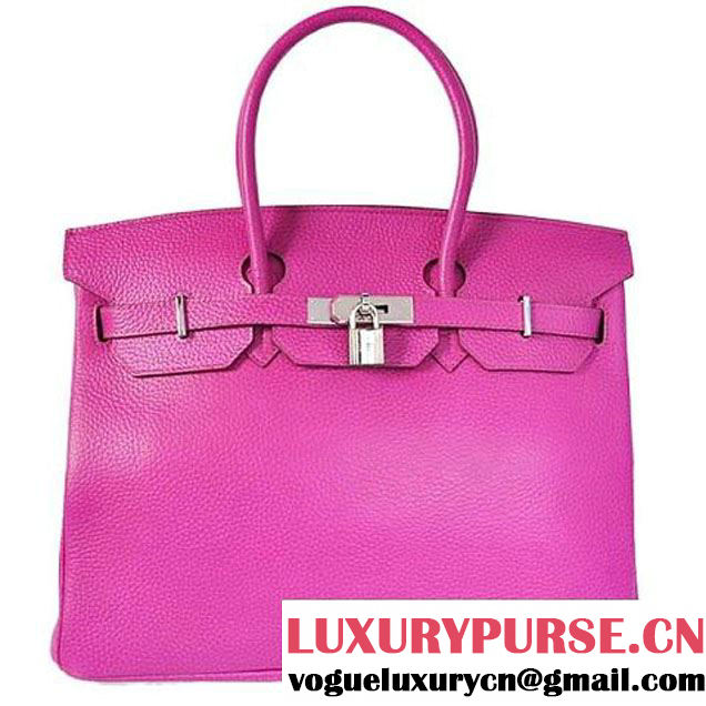 Hot Style Hermes Birkin 35CM Fuchsia Clemence Leather Tote Bag Silver