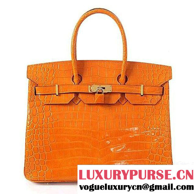 Hermes Birkin 35CM Tote Bag Orange Croco Leather Gold