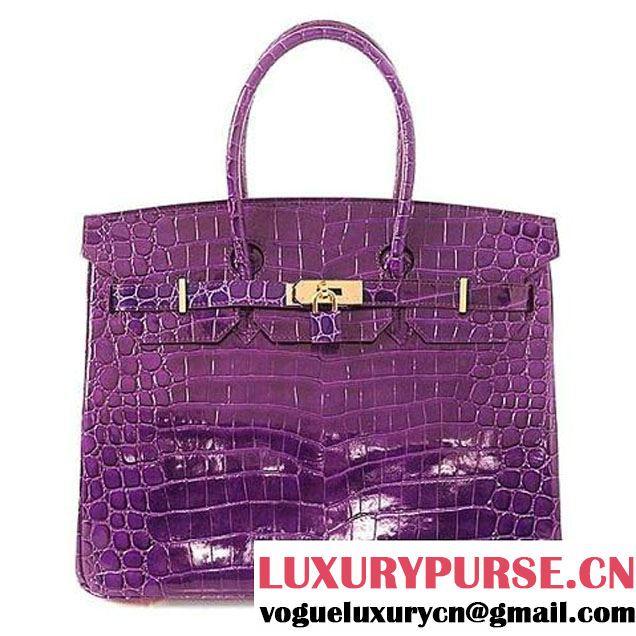 Hermes Birkin 35CM Tote Bag Purple Croco Leather Gold