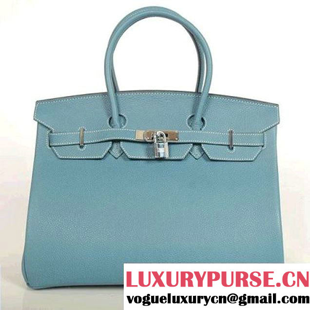 Hermes Birkin 35CM Tote Bags Smooth Togo Leather Blue Silver