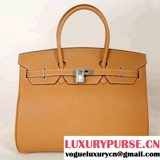 Hermes Birkin 35CM Tote Bags Smooth Togo Leather Camel Silver