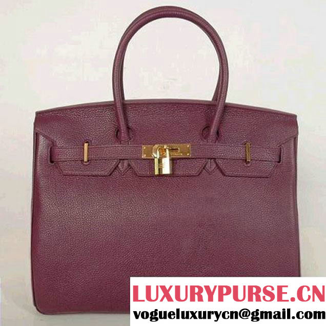 Hermes Birkin 35CM Tote Bags Smooth Togo Leather Dark Purple Golden