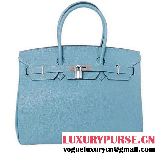 Hermes Birkin 35CM Tote Bags Smooth Togo Leather Light Blue Silver