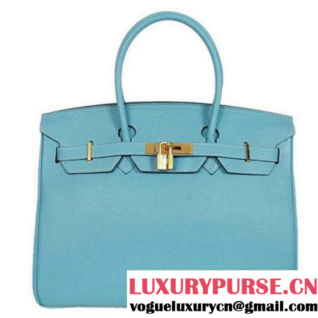 Hermes Birkin 35CM Tote Bags Smooth Togo Leather Light Blue Golden