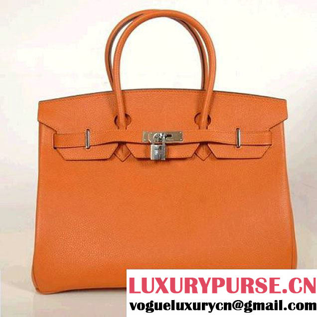 Hermes Birkin 35CM Tote Bags Smooth Togo Leather Orange Silver