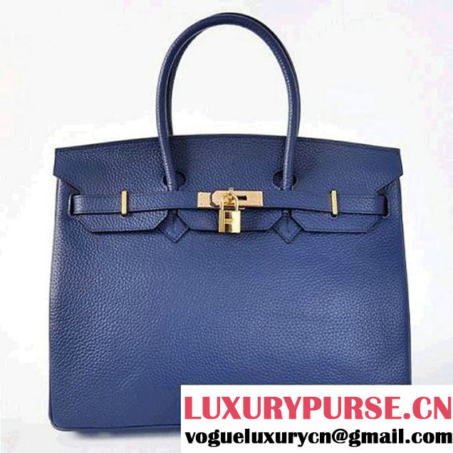 Hermes Birkin 35CM Tote Bags Togo Leather Dark Blue Golden