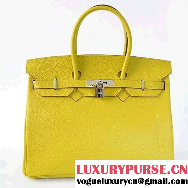 Hermes Birkin 35CM Tote Bags Togo Leather Lemon Silver