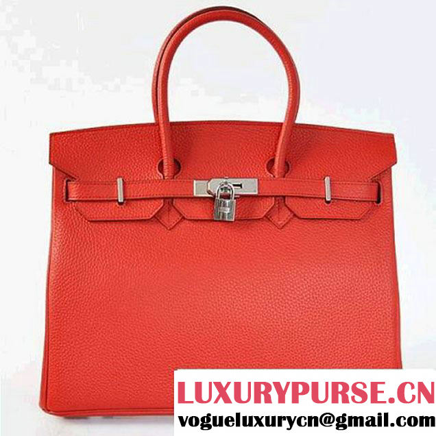 Hermes Birkin 35CM Tote Bags Togo Leather Red Silver