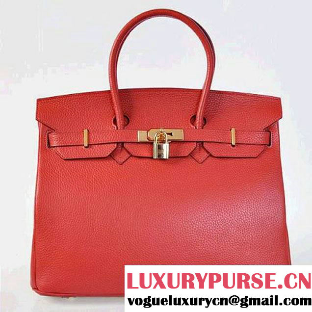 Hermes Birkin 35CM Tote Bags Togo Leather Red Golden