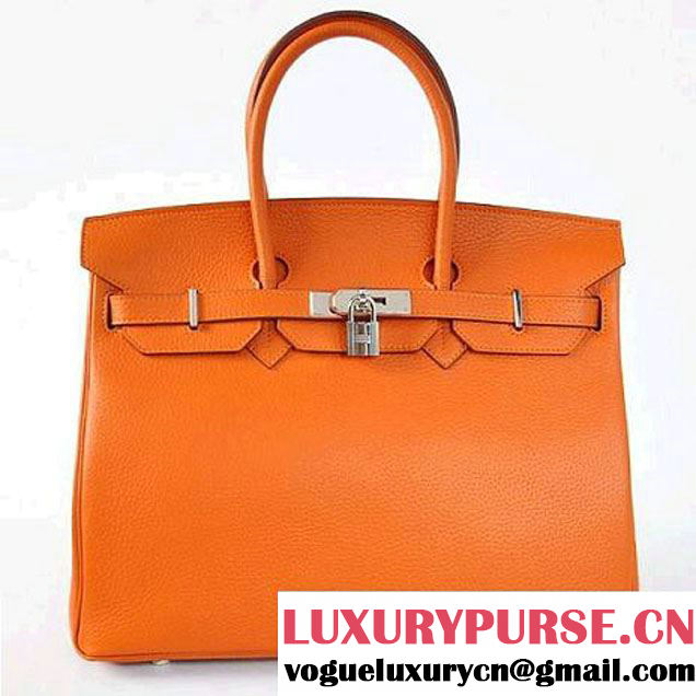 Hermes Birkin 35CM Tote Bags Togo Leather Orange Silver