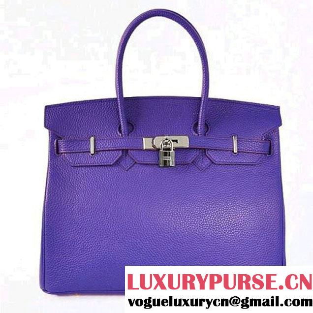 Hermes Birkin 35CM Tote Bags Togo Leather Blue Silver