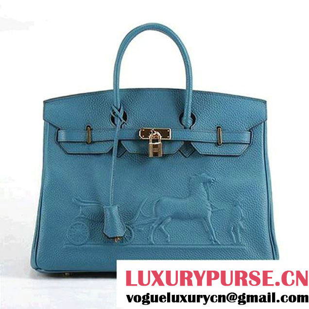 Hermes Birkin 35cm Horse-Drawn 6089 Blue Golden