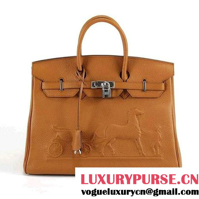 Hermes Birkin 35cm Horse-Drawn 6089 Light Coffee Silver