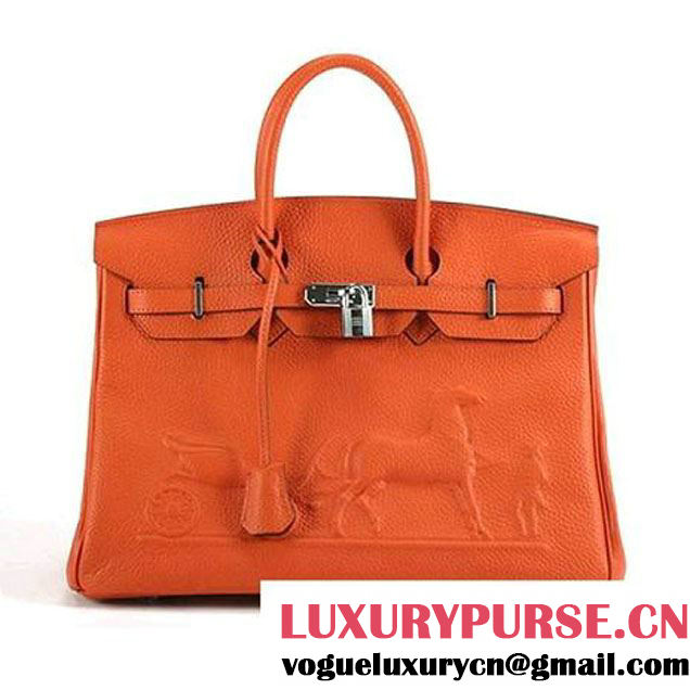 Hermes Birkin 35cm Horse-Drawn 6089 Orange Silver