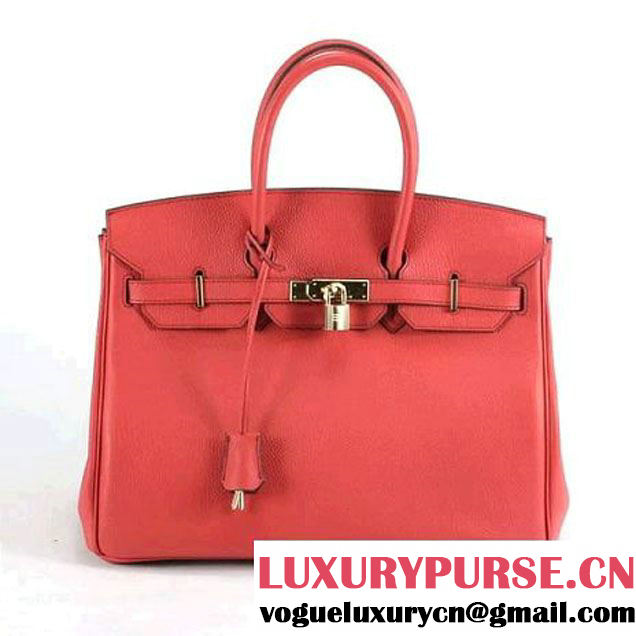 Hermes Birkin 35CM Smooth Leather Handbag 6089 Red Golden