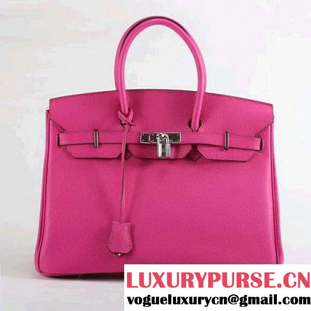 Hermes Birkin 35CM Smooth Leather Handbag 6089 Rose Silver