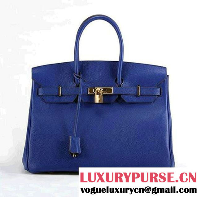 Hermes Birkin 35CM Smooth Leather Handbag 6089 Dark Blue Golden