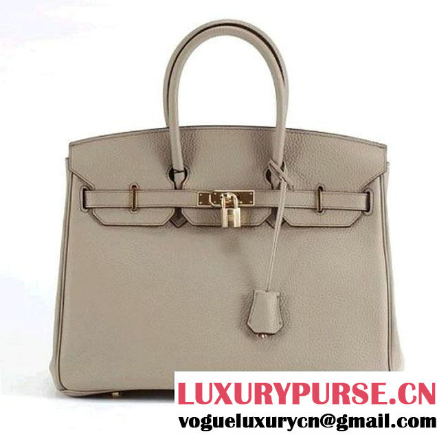 Hermes Birkin 35CM Togo Leather Handbag 6089 Light Grey Golden