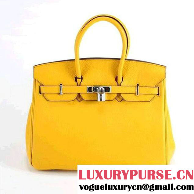 Hermes Birkin 35CM Togo Leather Handbag 6089 Yellow Silver