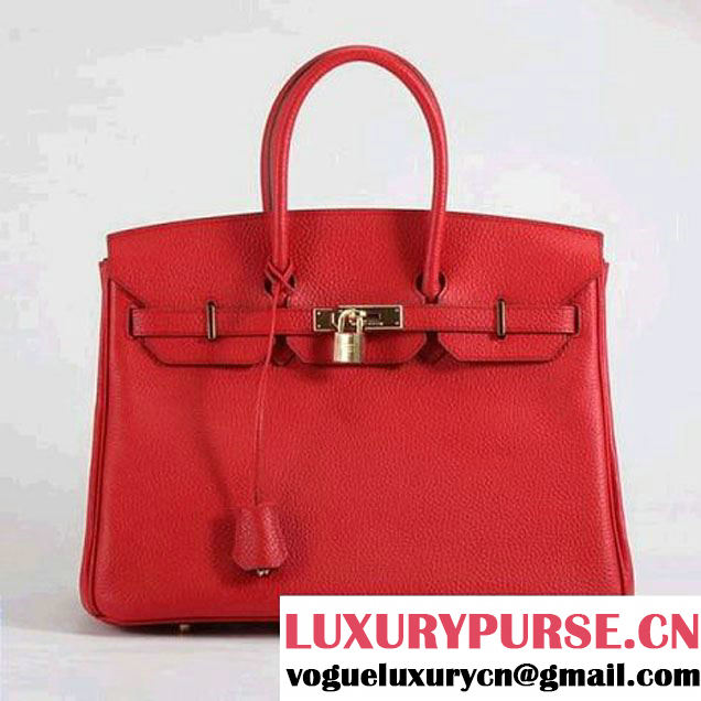 Hermes Birkin 35CM Togo Leather Handbag 6089 Red Golden