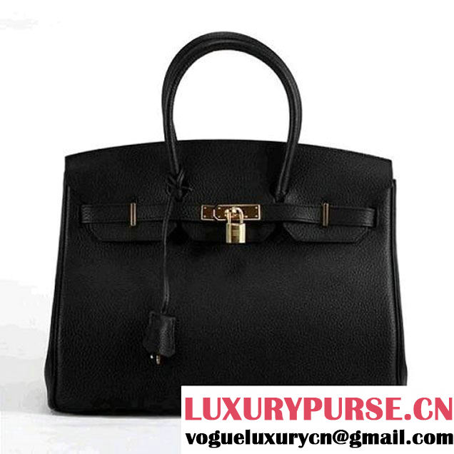 Hermes Birkin 35CM Togo Leather Handbag 6089 Black Golden