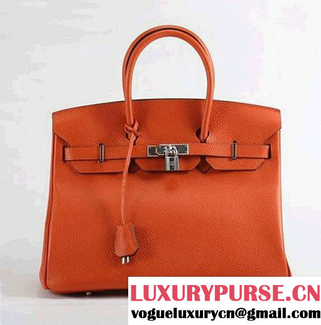 Hermes Birkin 35CM Togo Leather Handbag 6089 Orange Silver