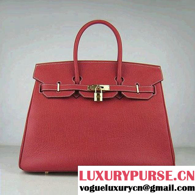 Hermes Birkin 35cm Tendon Veins Leather Bag Red Gold Hardware