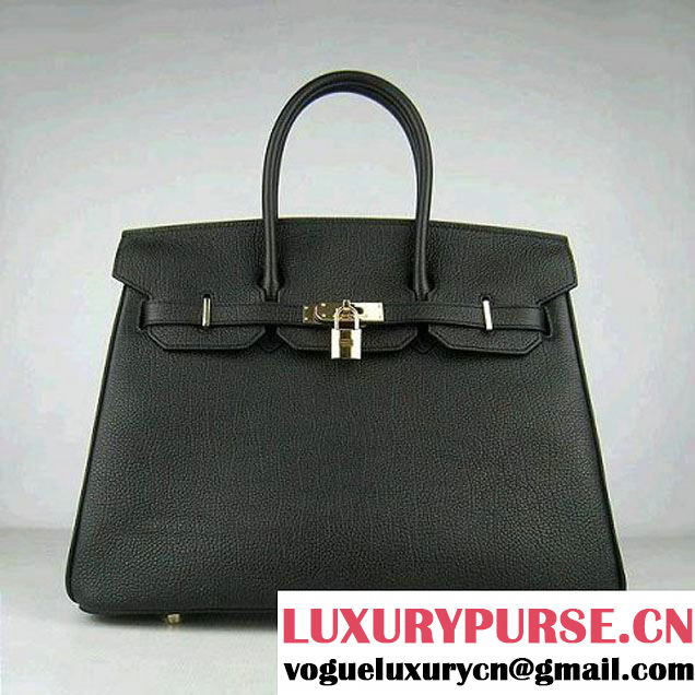 Hermes Birkin 35cm Tendon Veins Leather Bag Black Gold Hardware