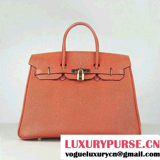 Hermes Birkin 35cm Pearl Veins Leather Bag Dark Orange 6089 Gold Hardware