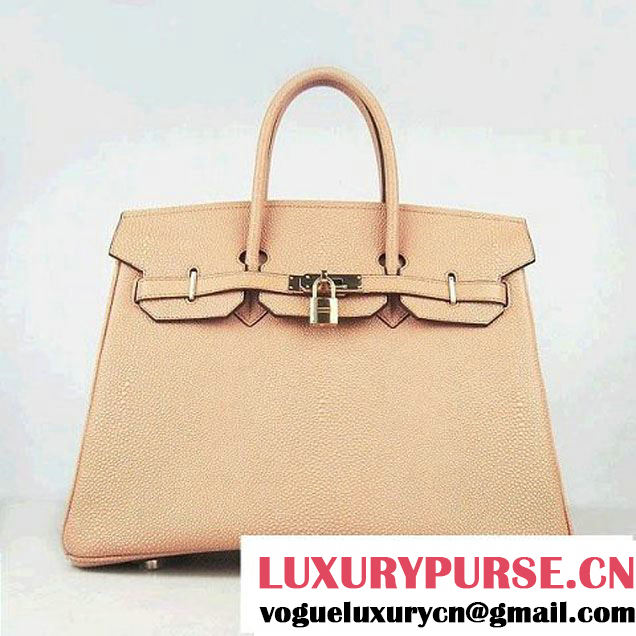 Hermes Birkin 35cm Pearl Veins Leather Bag Light Orange 6089 Gold Hardware