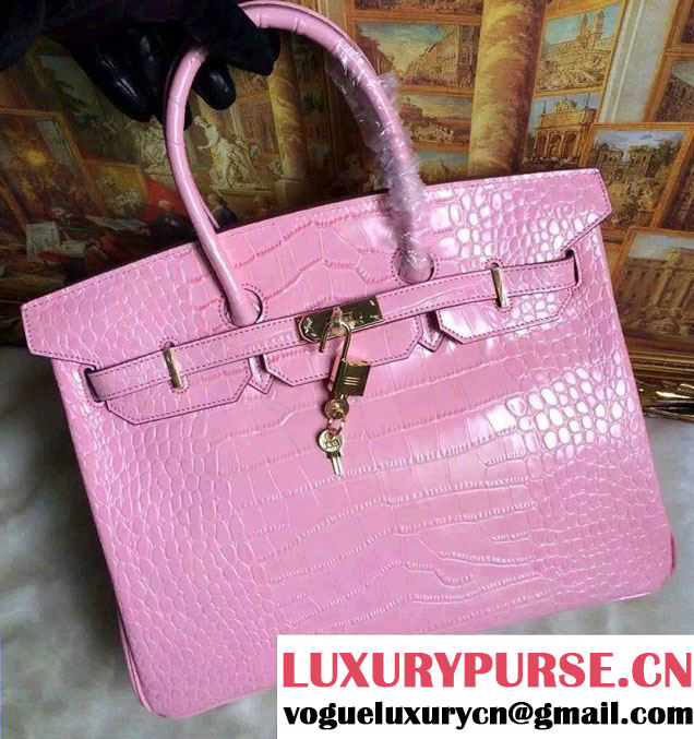 Hermes Birkin 30/35 Crocodile Pattern Leather Bag Pink