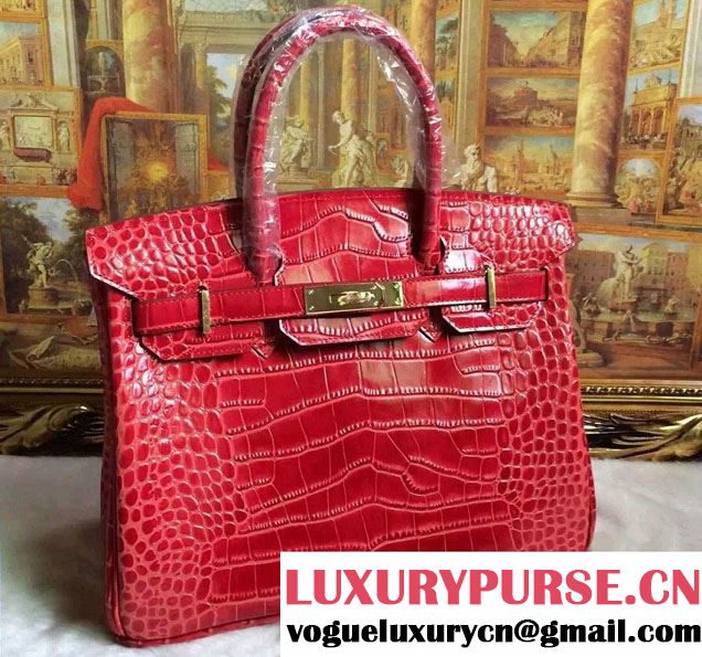 Hermes Birkin 30/35 Crocodile Pattern Leather Bag Red