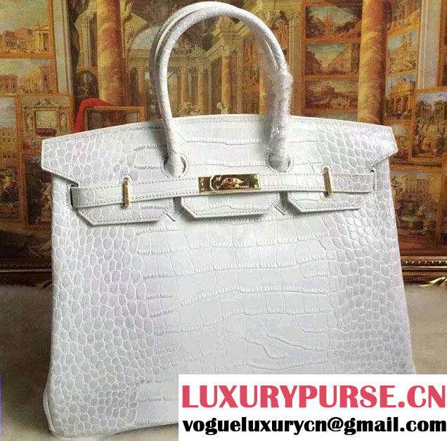 Hermes Birkin 30/35 Crocodile Pattern Leather Bag White