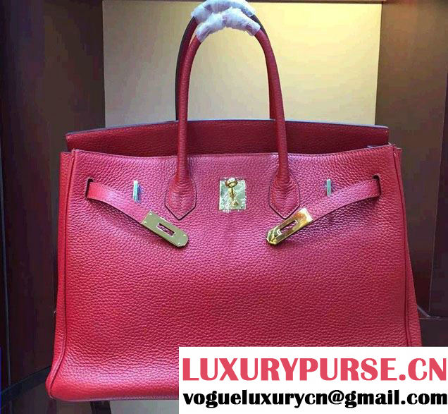 Hermes Togo Leather Birkin 35cm Large Bag Red 2016