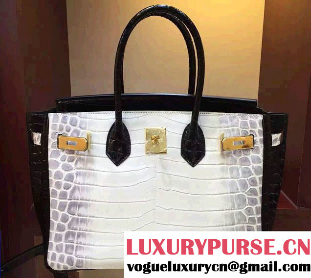 Hermes Birkin 35cm Crocodile Pattern Leather Bag Black/White 2016