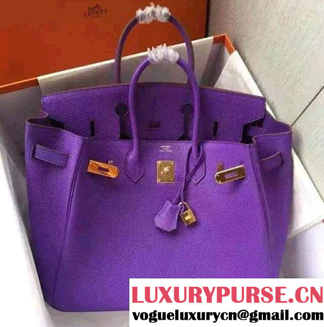 Hermes Birkin 30/35 Bag in Original Togo Leather Bag Purple/Gold