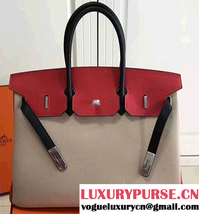 Hermes Mini Birkin 35cm Bag in Original Togo Leather Bag Light Brown/Red