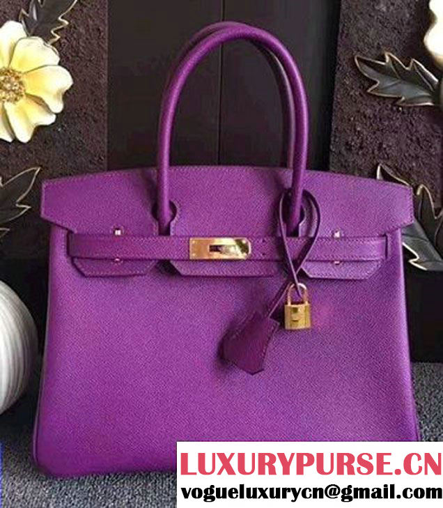 Hermes Birkin 30/35 Bag In Original Epsom Leather With Gold/Silver Hardware Purple