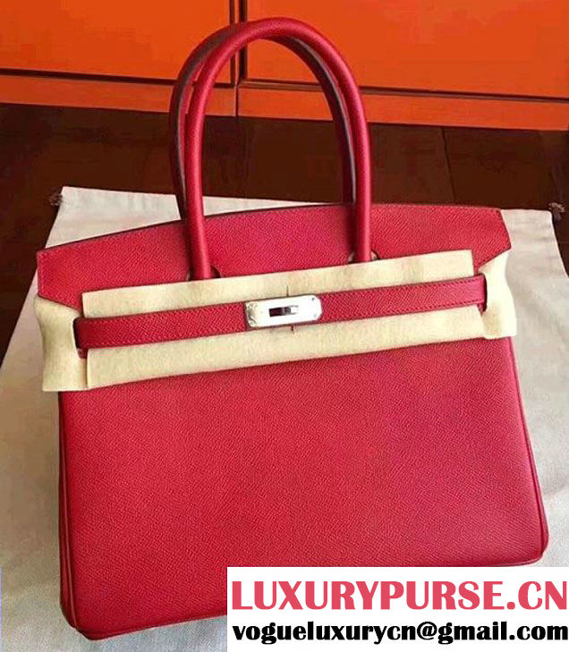 Hermes Birkin 30/35 Bag In Original Epsom Leather With Gold/Silver Hardware Red