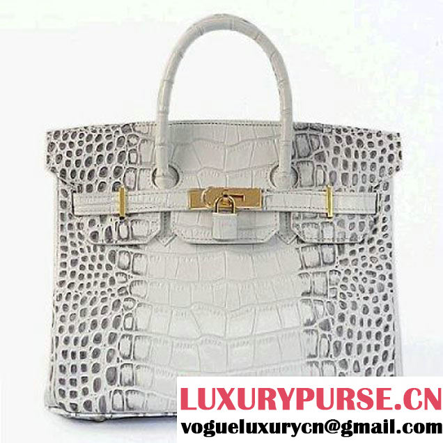 Hermes Birkin 30CM Tote Bag Croco Grey Leather H30 Gold