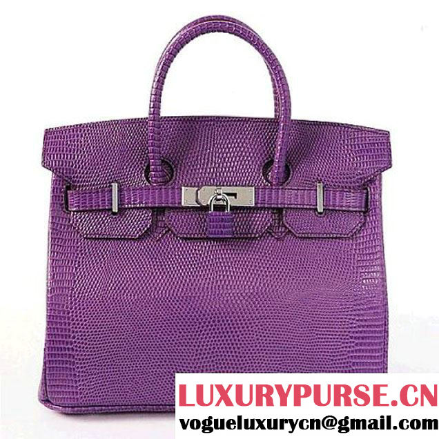 Hermes Birkin 30CM Tote Bag Purple Lizard Leather H30 Silver