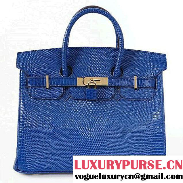 Hermes Birkin 30CM Tote Bag Blue Lizard Leather H30 Gold