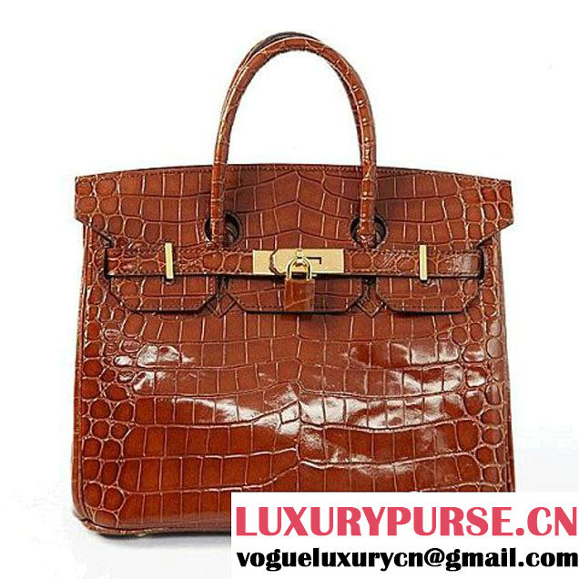 Hermes Birkin 30CM Tote Bag Brown Croco Leather H30 Gold