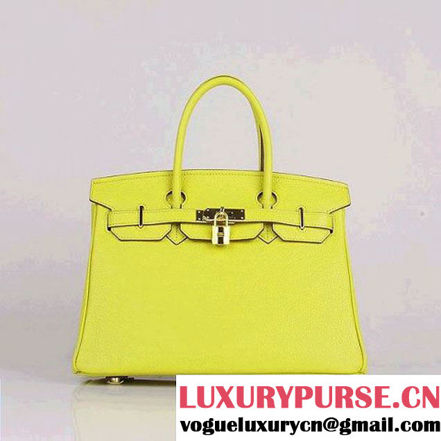 Hermes Birkin 30CM Tote Bags Lemon Clemence Leather Gold