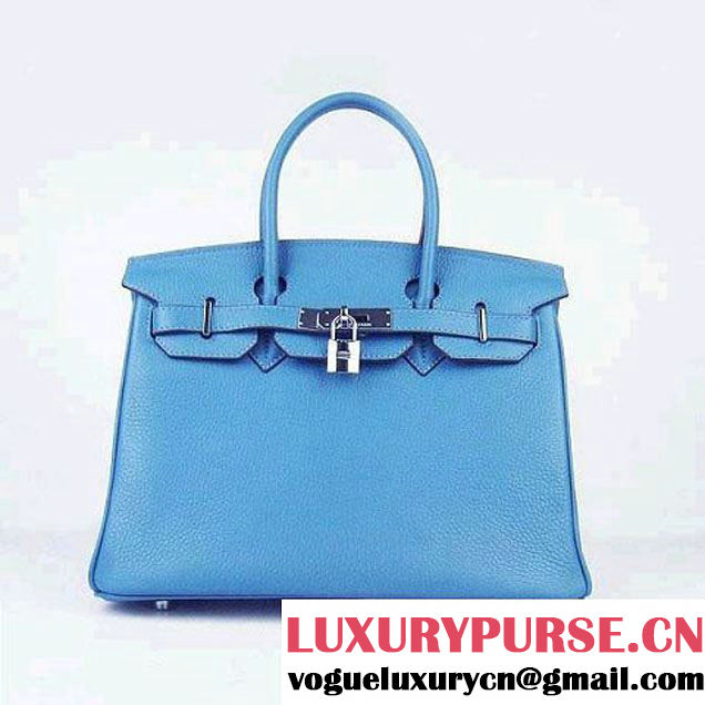 Hermes Birkin 30cm Togo Leather Bag Blue 6088