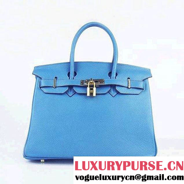 Hermes Birkin 30cm Togo Leather Bag Blue 6088