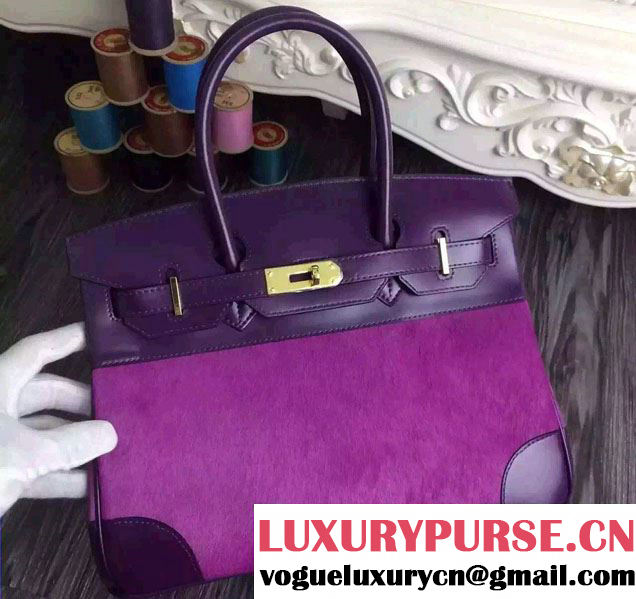 Hermes Birkin 25/30 Pony Hair And Box Leather Bag Purple 2015/2016