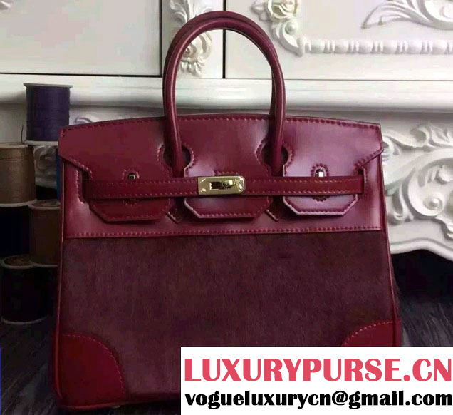 Hermes Birkin 25/30 Pony Hair And Box Leather Bag Burgundy 2015/2016