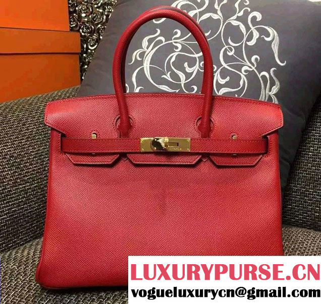 Hermes Birkin 30/35 Bag in Original Epsom Leather Bag Red/Gold